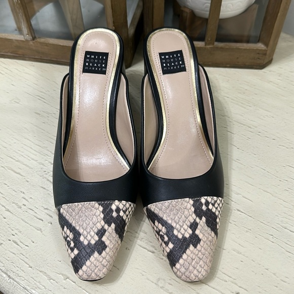White House Black Market Shoes - NWT White House Black Market black faux leather snake skin design mules sz 6